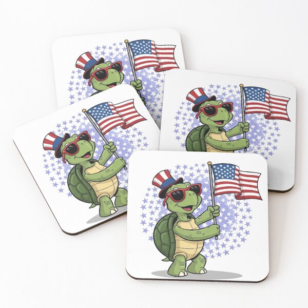 Item preview, Cartoon turtle with flag, sunglasses, and top hat on Independence Day  designed and sold by kitosonito.