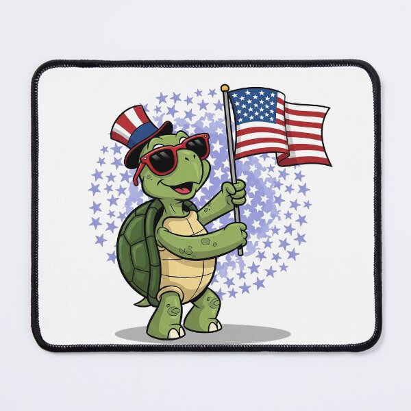 Item preview, Cartoon turtle with flag, sunglasses, and top hat on Independence Day designed and sold by kitosonito.