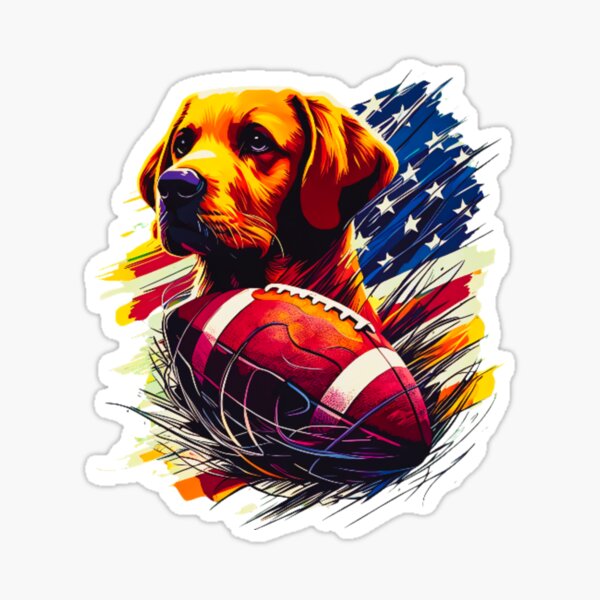 Aperçu de l'œuvre Chien patriotique avec ballon de football – Motif amusant de football américain créée et vendue par Rebel-Athlete.