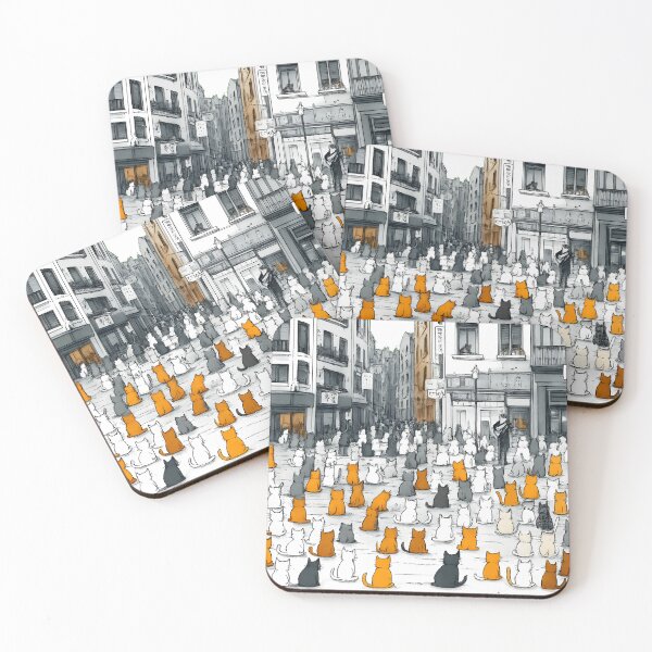 Item preview, Cat Crowd in the City – Whimsical Urban Feline Gathering Illustration designed and sold by Shoot-The-Moon.