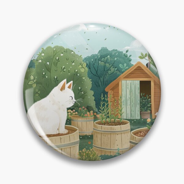 Item preview, Cute White Cat In Summer Garden designed and sold by Line-Creations.