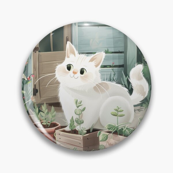 Item preview, Cute White Cat in Summer Garden Nr.2 designed and sold by Line-Creations.