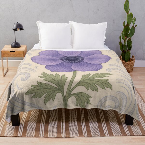 Item preview, Anemone Echo – Purple Bloom with Lavender Swirls – Seamless Vintage Botanical Pattern for Serene Decor designed and sold by windylize.