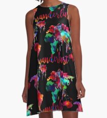 Watercolor Wanderlust World Map A-Line Dress