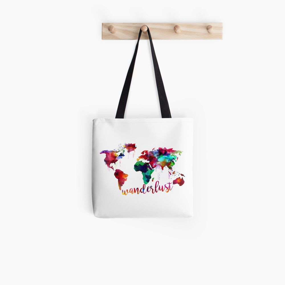 Watercolor Wanderlust World Map Tote Bag