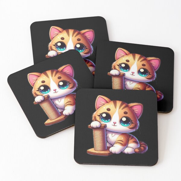 Item preview, cute Kawaii cat tabby kitten with a scratching post for clawing,funny kawaii cat, cute cat designed and sold by Expressions-Sel.