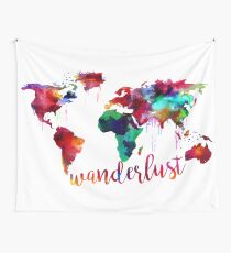 Watercolor Wanderlust World Map Wall Tapestry