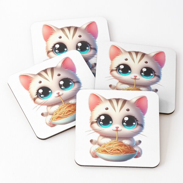 Item preview, cute Kawaii cat tabby kitten eating spaghetti,funny kawaii cat, cute cat designed and sold by Expressions-Sel.