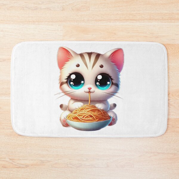 Item preview, cute Kawaii cat tabby kitten eating spaghetti,funny kawaii cat, cute cat designed and sold by Expressions-Sel.