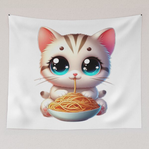 Item preview, cute Kawaii cat tabby kitten eating spaghetti,funny kawaii cat, cute cat designed and sold by Expressions-Sel.