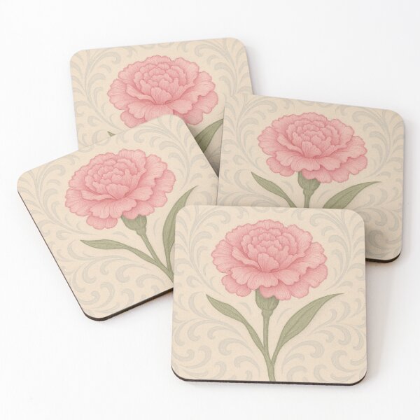 Item preview, Carnation Calm – Ruffled Pink Bloom on Seamless Swirl Damask – Vintage Botanical for Gentle Decor designed and sold by windylize.