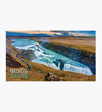 Vintage Gullfoss Iceland Travel Poster Photographic Print