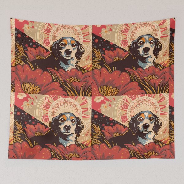 Item preview, Floral Dog in Dreamy Landscape designed and sold by ART ATTACK ZONE.
