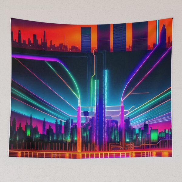 Item preview, Dual Urban Circuit Dreams - Abstract City Skyline Digital Art Print designed and sold by Esterlane.