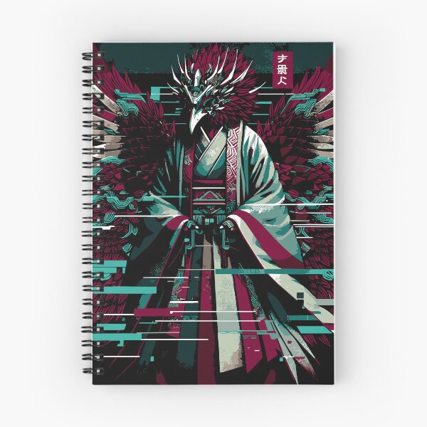 Item preview, Cyber Samurai Bird Warrior – Japanese Glitch Mask Art with Wings designed and sold by SeoulInkSoul.