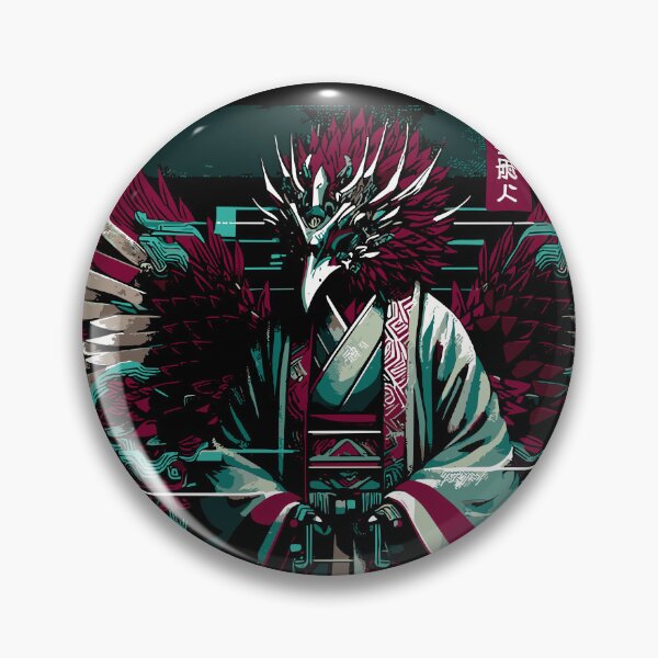 Item preview, Cyber Samurai Bird Warrior – Japanese Glitch Mask Art with Wings designed and sold by SeoulInkSoul.