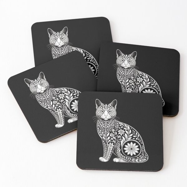 Item preview, Floral Folk Art Cat Sticker – Intricate Botanical Line Art Design designed and sold by Vistavibe.