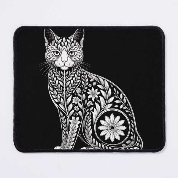 Item preview, Floral Folk Art Cat Sticker – Intricate Botanical Line Art Design designed and sold by Vistavibe.