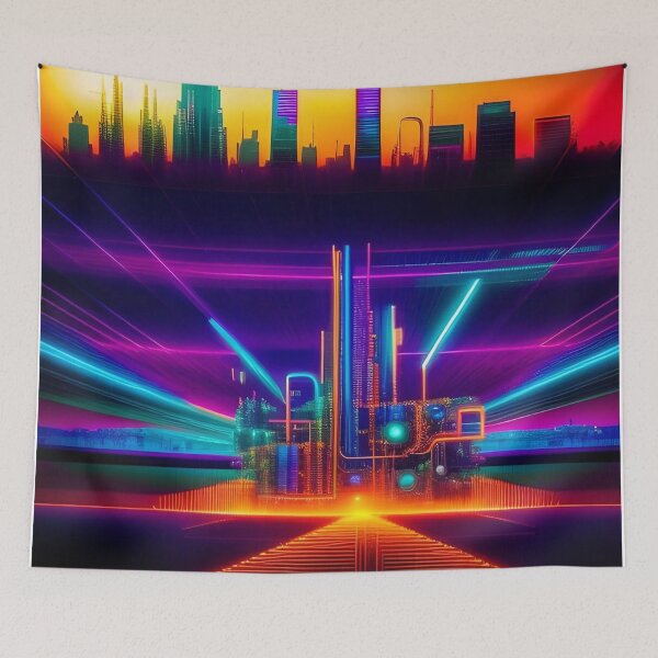 Item preview, Tech Skyline - Abstract City Skyline Digital Art Print designed and sold by Esterlane.