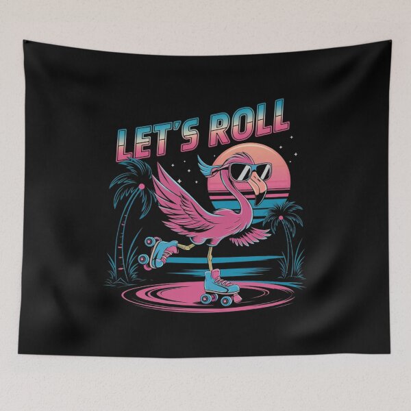 Item preview, Let's Roll Retro Flamingo Graphic - 80s Roller Skate Design designed and sold by HustleBossLady247.