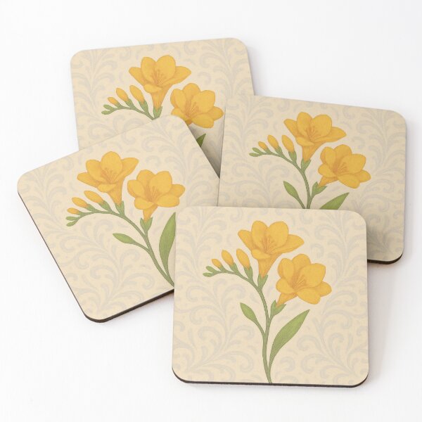 Item preview, Freesia Glow – Bright Yellow Florals on Contrast Cream Damask – Seamless Vintage Botanical Design designed and sold by windylize.