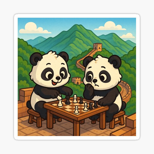 Aperçu de l'œuvre Pandas mignons jouant aux échecs créée et vendue par HobbyTails.