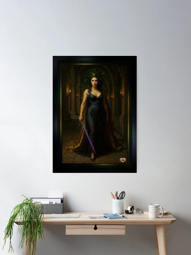Portrét Medúzy ve starověkém chrámu Xylia Morianna AI Concept Art od Xzendor7 | Kráska v temnotě 2 Portrait Of Medusa In The Ancient Temple Of Xylia Morianna Captivating AI Concept Art by Xzendor7 Room Decor Poster Art Print