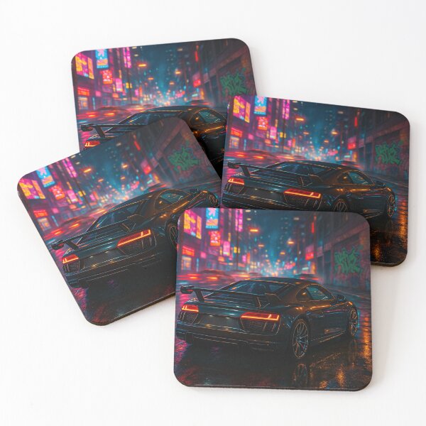 Item preview, Sports Car In Neon Lit Cyberpunk City Street designed and sold by RevUpDesign.