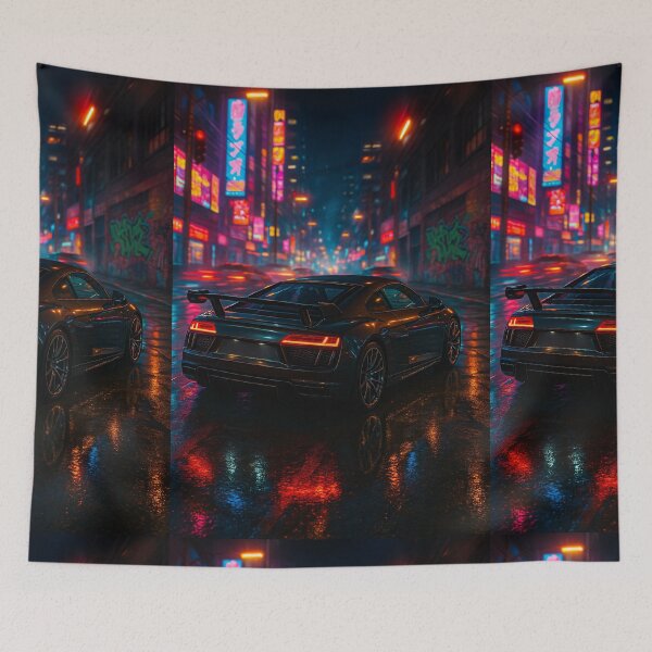 Item preview, Sports Car In Neon Lit Cyberpunk City Street designed and sold by RevUpDesign.