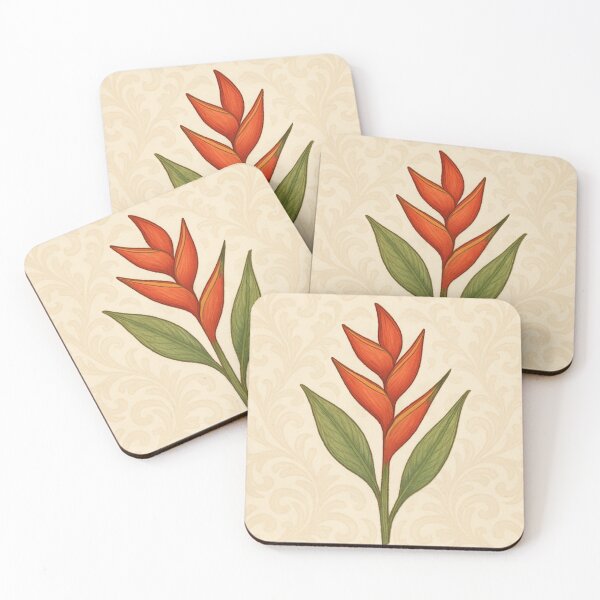 Item preview, Heliconia Form – Lobster Claw Bloom on Seamless Cream Damask – Tropical Botanical Art with Vintage Flair designed and sold by windylize.