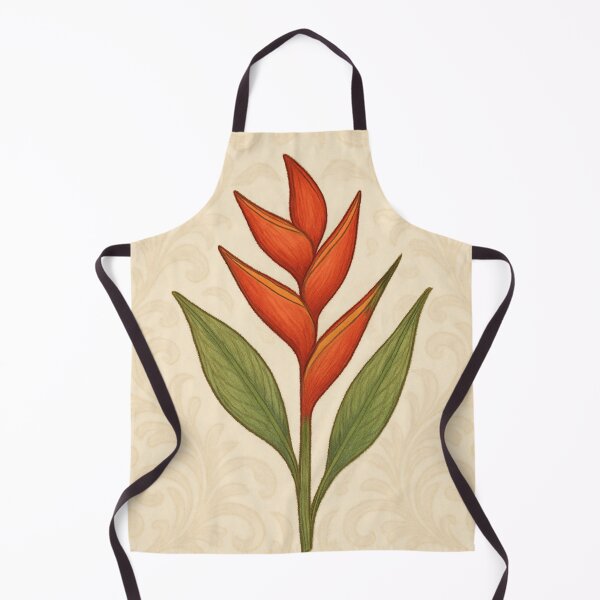 Item preview, Heliconia Form – Lobster Claw Bloom on Seamless Cream Damask – Tropical Botanical Art with Vintage Flair designed and sold by windylize.