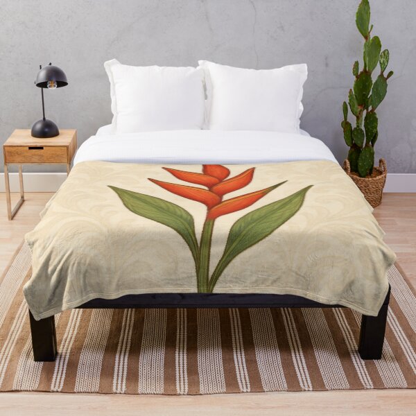 Item preview, Heliconia Form – Lobster Claw Bloom on Seamless Cream Damask – Tropical Botanical Art with Vintage Flair designed and sold by windylize.