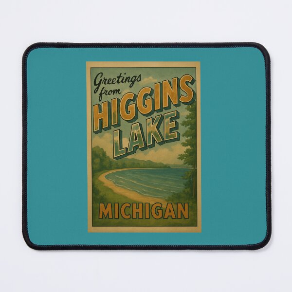 Item preview, Higgins Lake Michigan Retro Postcard Design designed and sold by SeeSquaredDesign.