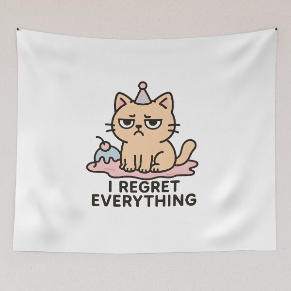 Item preview, Grumpy Cat I Regret Everything Funny Party Fail Meme Sticker designed and sold by Style-Sense.