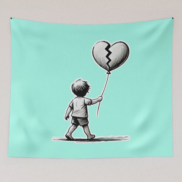 Item preview, Broken Heart Balloon – Sad Boy Walking Minimalist Art designed and sold by Just Meaningful.
