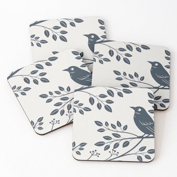 Item preview, Monochromatic Bird and Foliage Pattern in Dark Blue and Beige designed and sold by Creative88Art.