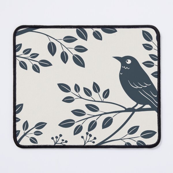 Item preview, Monochromatic Bird and Foliage Pattern in Dark Blue and Beige designed and sold by Creative88Art.
