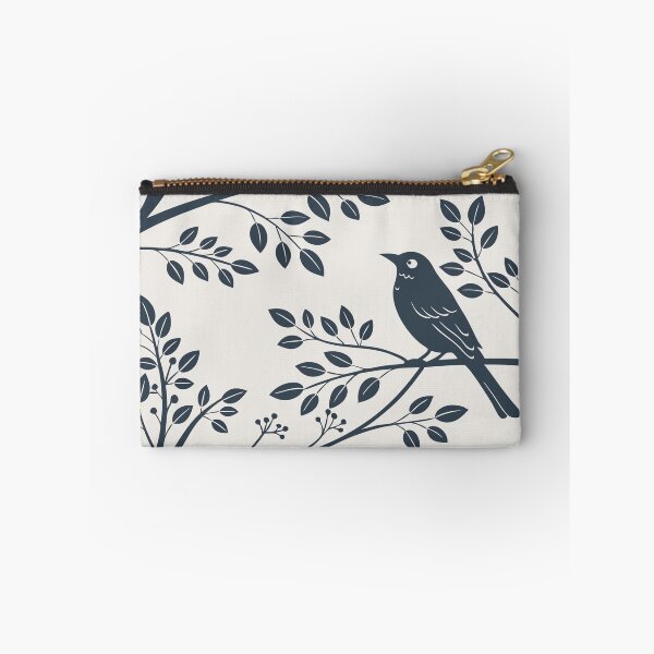 Item preview, Monochromatic Bird and Foliage Pattern in Dark Blue and Beige designed and sold by Creative88Art.