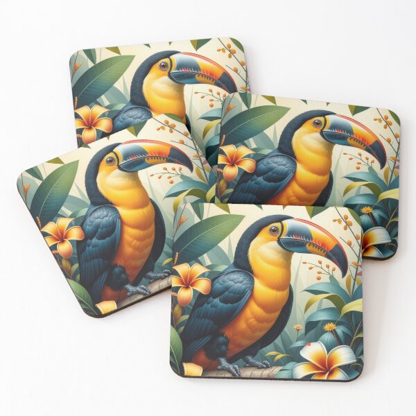 Item preview, Tucan in the middle of Tropical Flowers and Leaves designed and sold by FlosArtPrintShop.