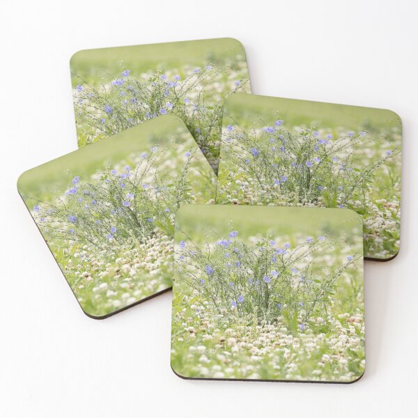 Item preview, Blue flax flowers in a field of clover designed and sold by KRFNatureGifts.