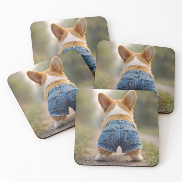 Item preview, Corgi Dog Wearing Blue Jeans Shorts designed and sold by Maria Dryfhout.