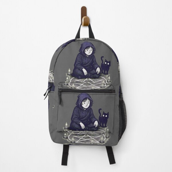 Item preview, Sad Goth Kid Summoning Circle with Cute Black Cat and Pentagram designed and sold by Shoot-The-Moon.