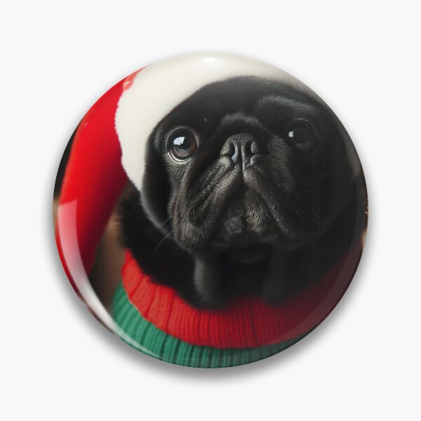 Item preview, A black pug dog wearing a Christmas hat designed and sold by MrRobichaud.
