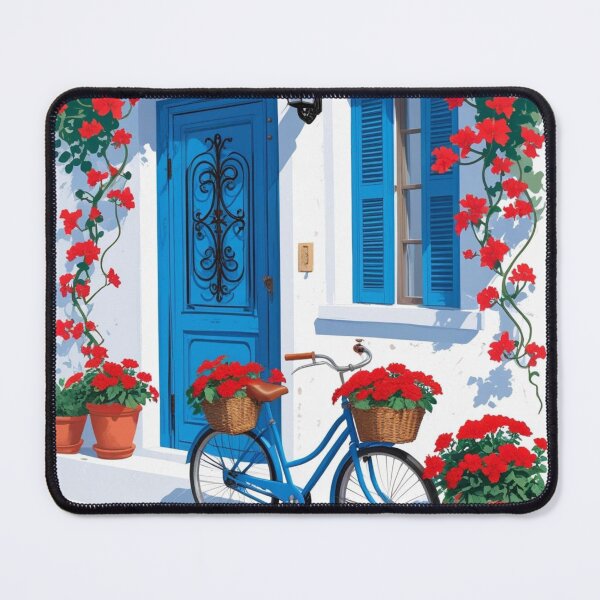 Item preview, Mediterranean Blue Door Bicycle Floral Charm designed and sold by MyWittyThings.