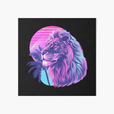 Item preview, Vaporwave Lion – Majestic and colorful lion with palm tree, synthwave, retro vintage designed and sold by Wawan35200.