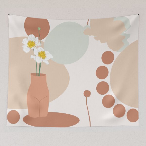 Item preview, Modern abstract seamless pattern with colorful shapes flowers branches, vases. Hand drawn Scandinavian background.  designed and sold by MatyKotiv.