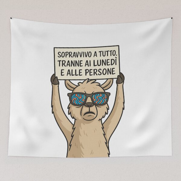 Item preview, SOPRAVVIVO A TUTTO – Lama Ironico con Cartello designed and sold by IroniaeCo.