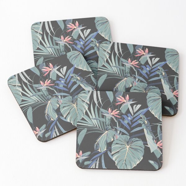 Item preview, Watercolor style pink strelitzia flowers and blue palm leaves seamless pattern. designed and sold by MatyKotiv.