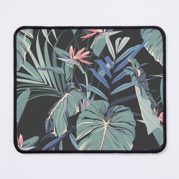 Item preview, Watercolor style pink strelitzia flowers and blue palm leaves seamless pattern. designed and sold by MatyKotiv.