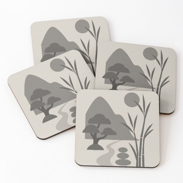 Item preview, Stylized mountain, rounded tree and Zen bamboo. designed and sold by Zen-Pixel.